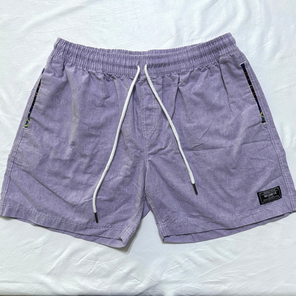 Wowie Shorts Mens L Purple Elastic Waist Euro Summer Boho Beach Hippie Aztec